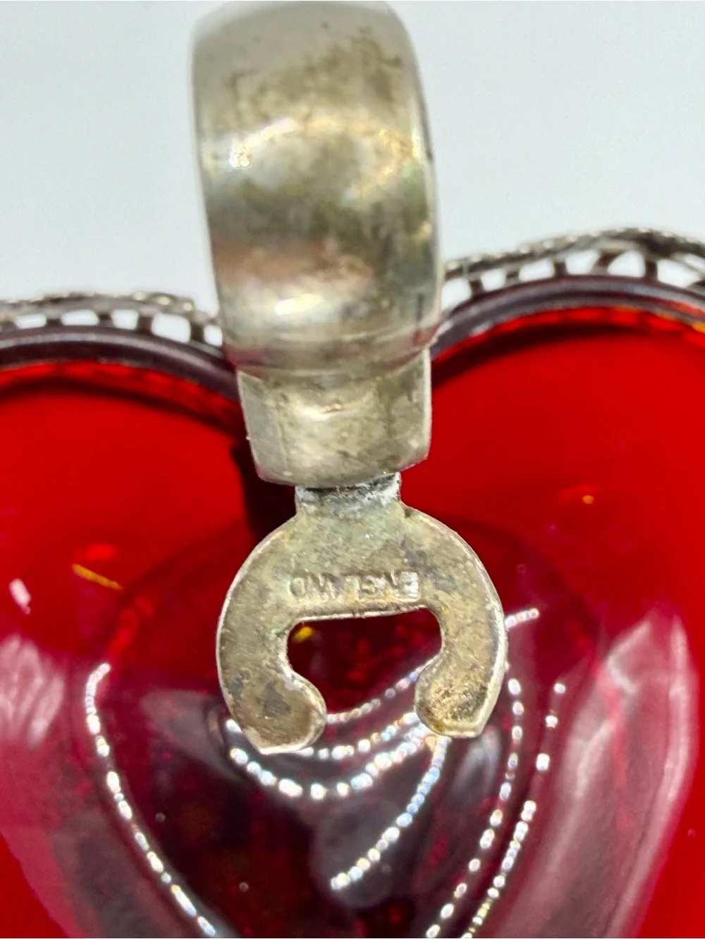 Silver-Tone Red Glass Heart Dish with Spoon